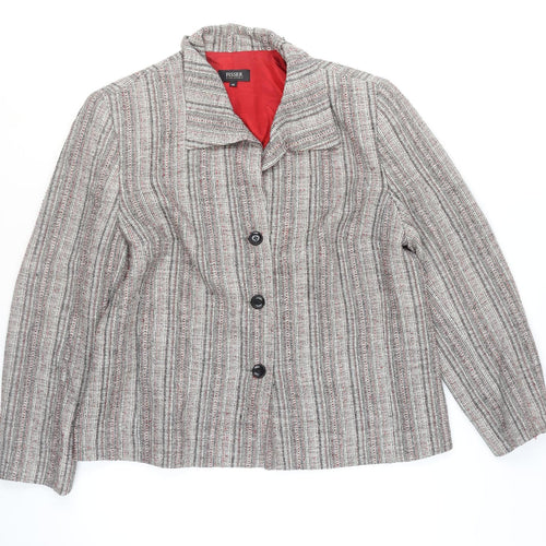 Fisser Women Grey Wool Blend Tweed Blazer Jacket Size 18