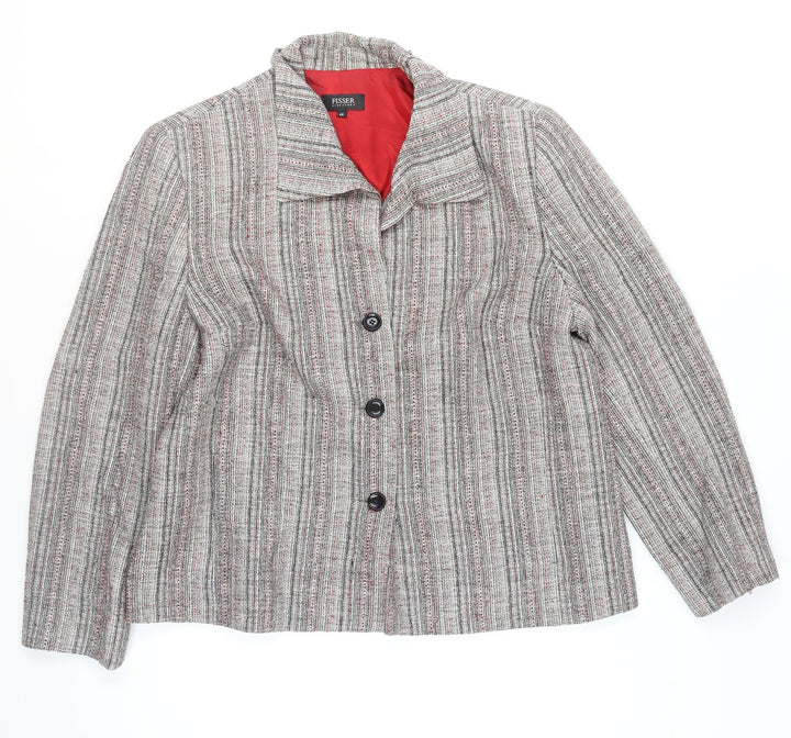Fisser Women Grey Wool Blend Tweed Blazer Jacket Size 18