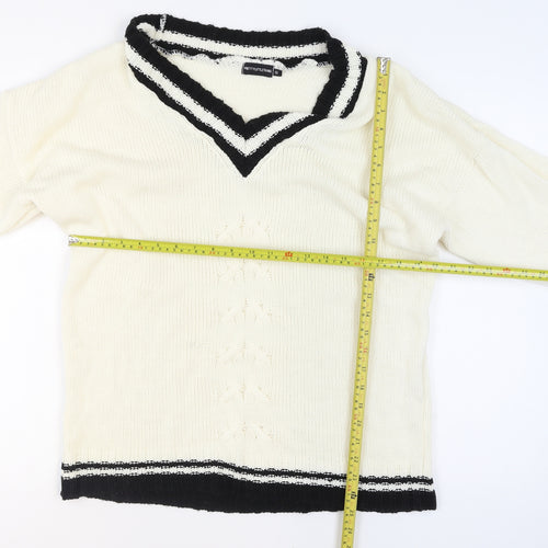 PrettyLittleThing Women Ivory V-Neck Knit Jumper Size S