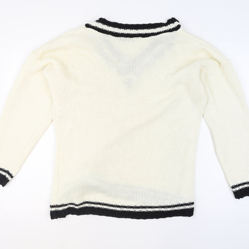 PrettyLittleThing Women Ivory V-Neck Knit Jumper Size S