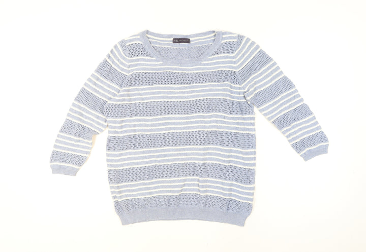 Marks and Spencer Women Blue Striped Cotton Open-Knit Jumper Size 16