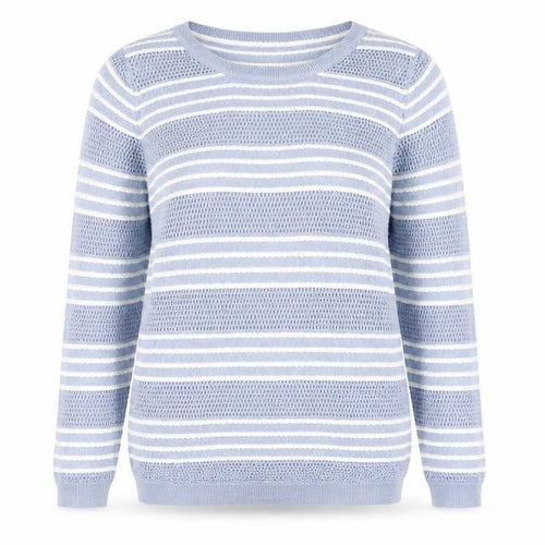 Marks and Spencer Women Blue Striped Cotton Open-Knit Jumper Size 16