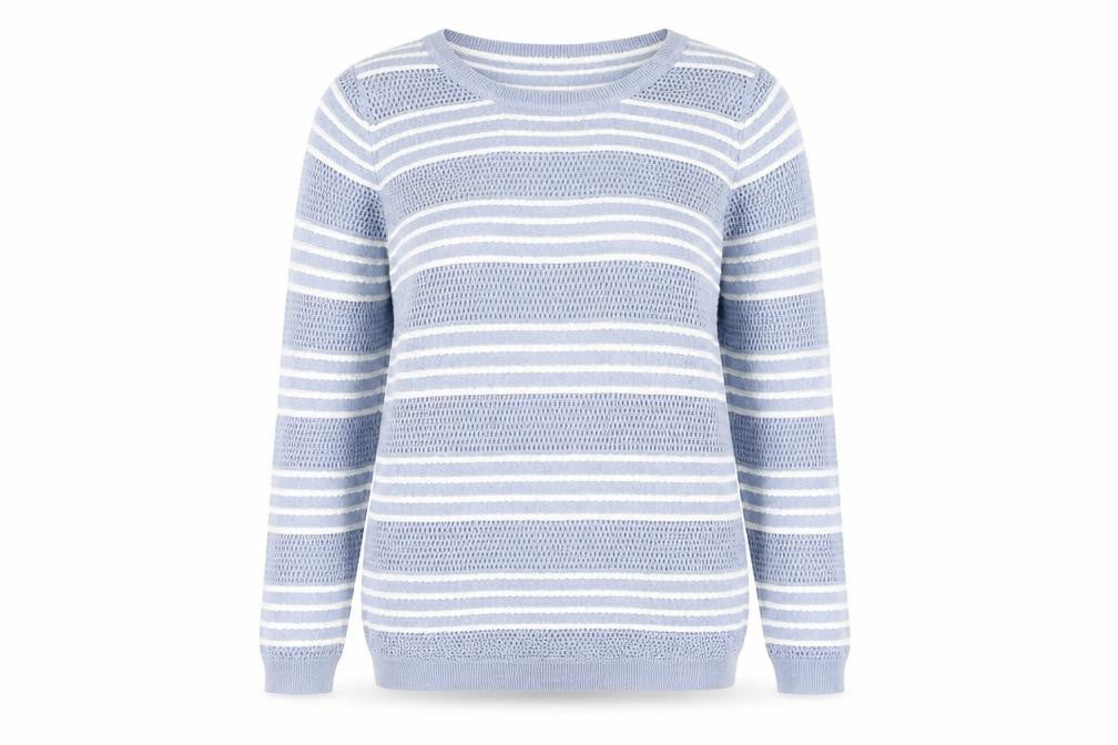 Marks and Spencer Women Blue Striped Cotton Open-Knit Jumper Size 16