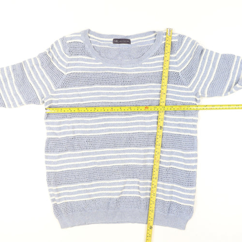 Marks and Spencer Women Blue Striped Cotton Open-Knit Jumper Size 16
