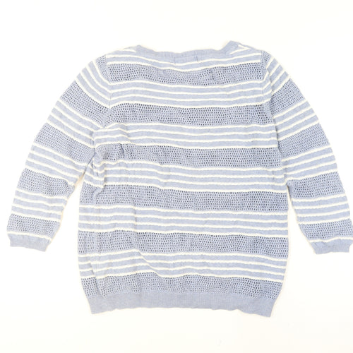 Marks and Spencer Women Blue Striped Cotton Open-Knit Jumper Size 16