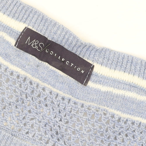 Marks and Spencer Women Blue Striped Cotton Open-Knit Jumper Size 16