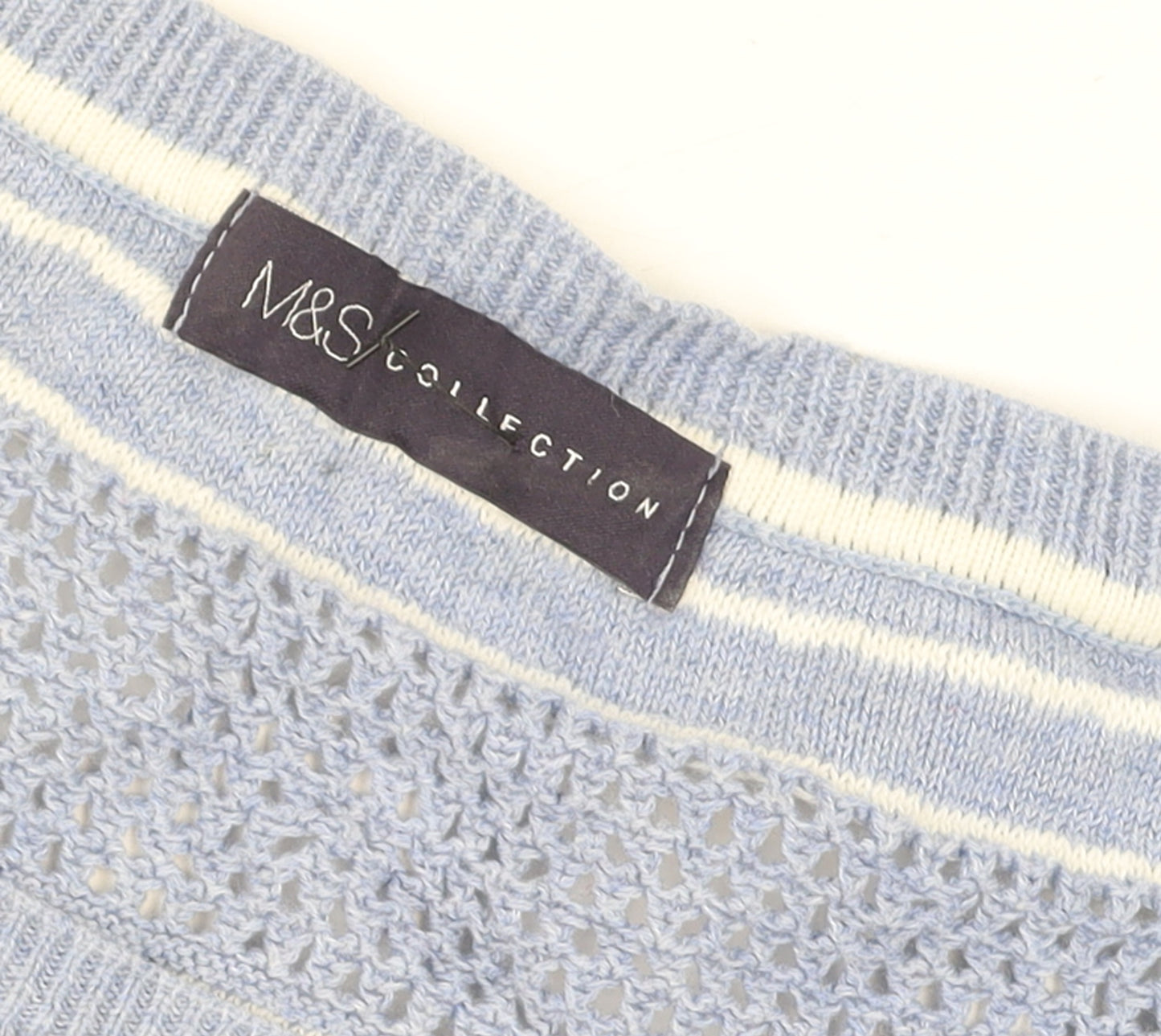 Marks and Spencer Women Blue Striped Cotton Open-Knit Jumper Size 16