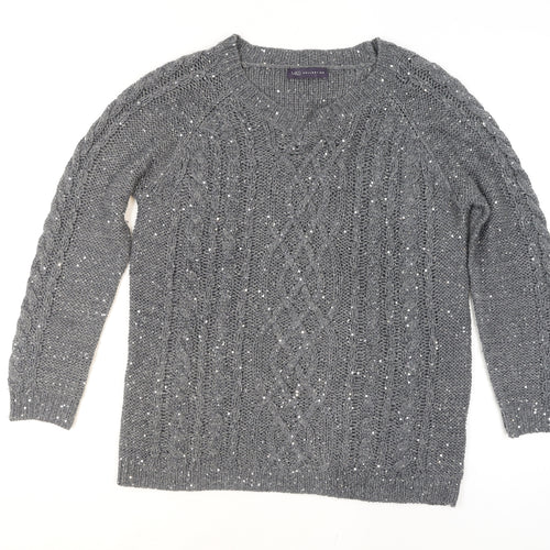 Marks and Spencer Women’s Grey Sequin Cable-Knit Jumper Size 16