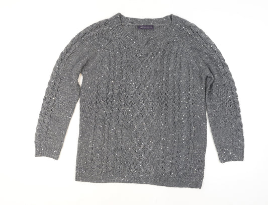 Marks and Spencer Women’s Grey Sequin Cable-Knit Jumper Size 16