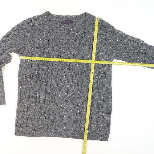 Marks and Spencer Women’s Grey Sequin Cable-Knit Jumper Size 16