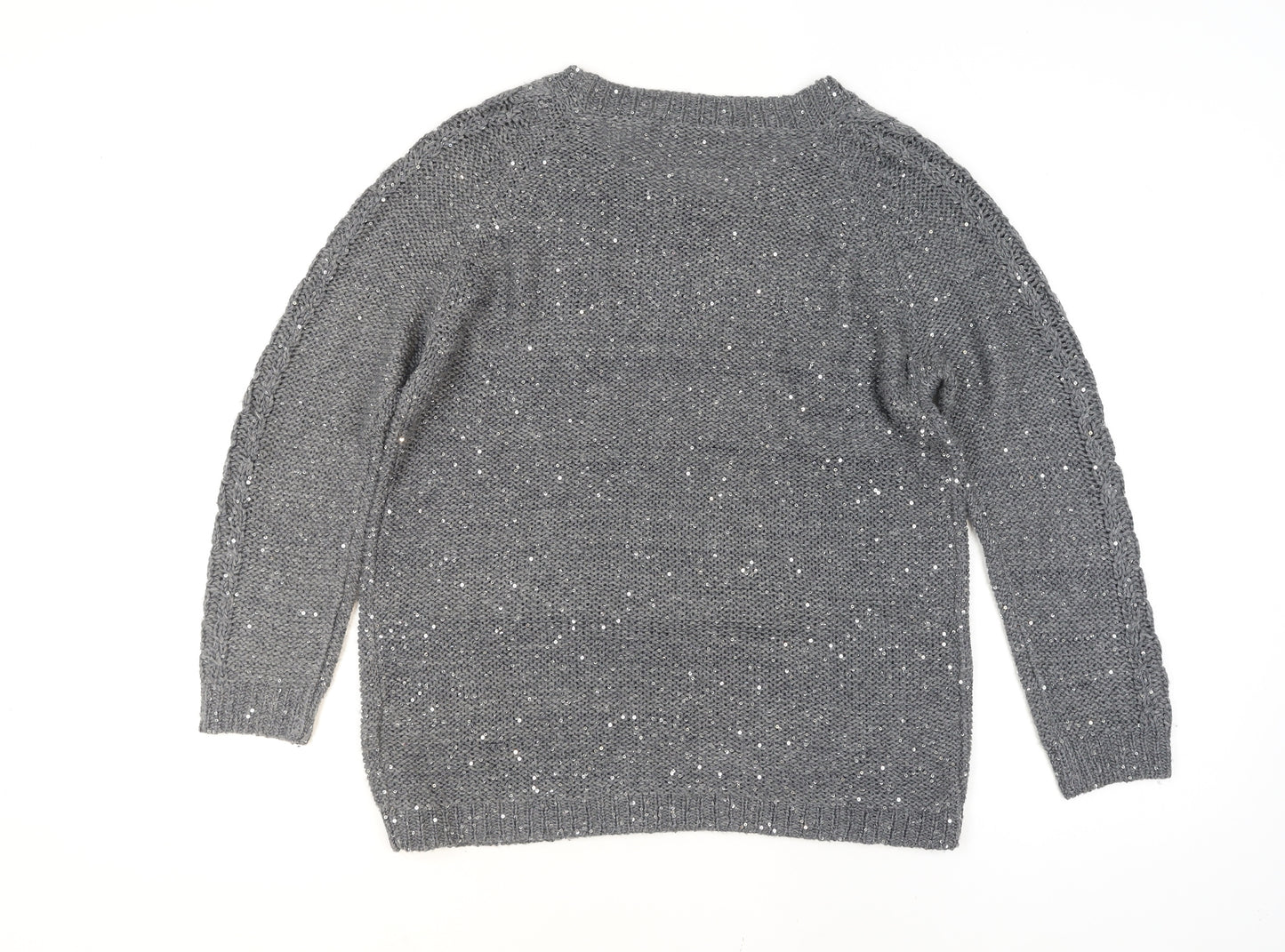 Marks and Spencer Women’s Grey Sequin Cable-Knit Jumper Size 16