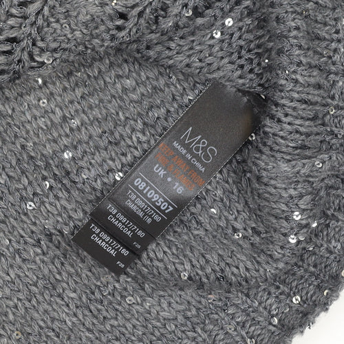 Marks and Spencer Women’s Grey Sequin Cable-Knit Jumper Size 16