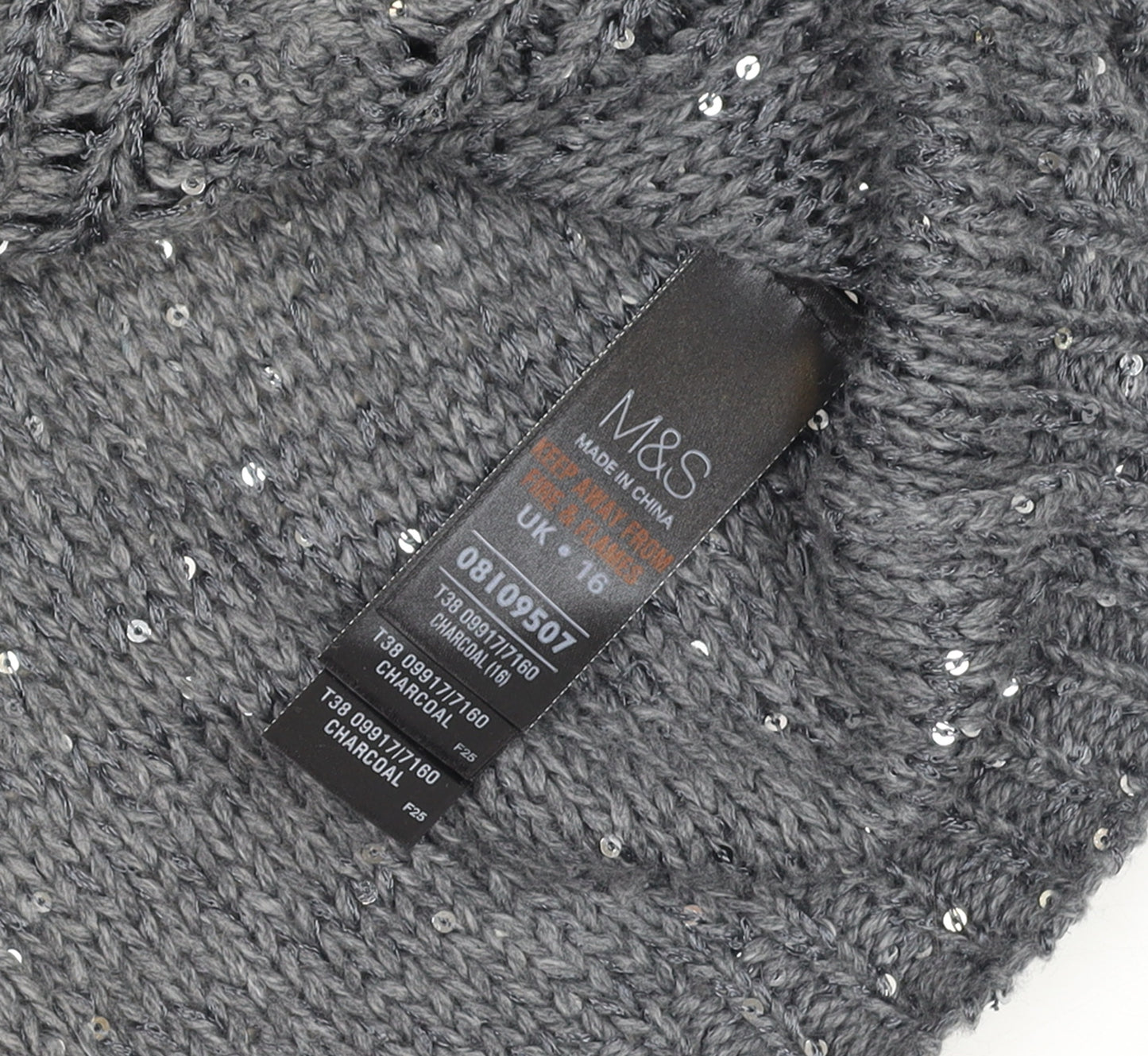 Marks and Spencer Women’s Grey Sequin Cable-Knit Jumper Size 16