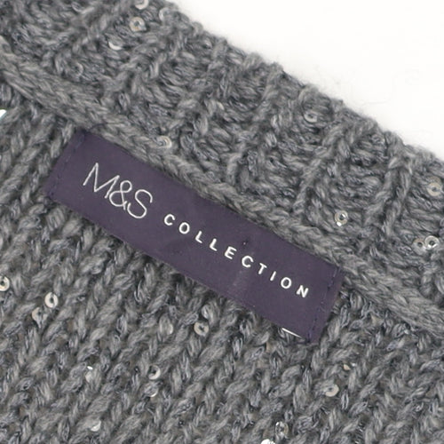 Marks and Spencer Women’s Grey Sequin Cable-Knit Jumper Size 16
