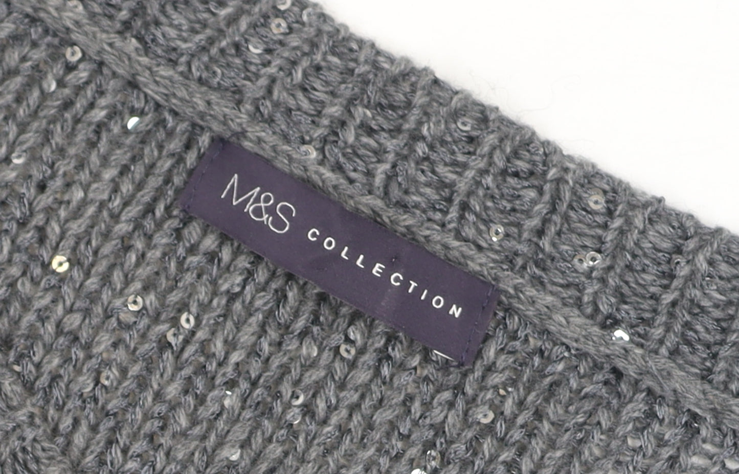 Marks and Spencer Women’s Grey Sequin Cable-Knit Jumper Size 16