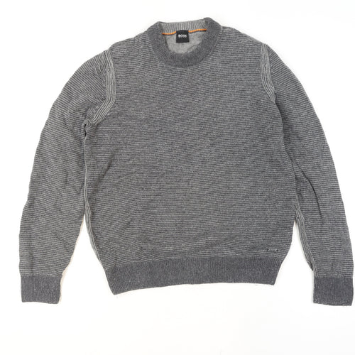 Hugo Boss Men's Grey Wool Crew Neck Pullover Jumper Size M