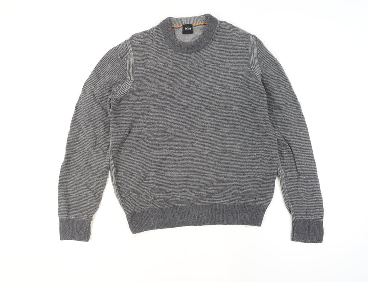 Hugo Boss Men's Grey Wool Crew Neck Pullover Jumper Size M