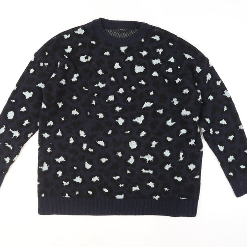 New Look Unisex Blue Animal Print Crew Neck Knit Jumper M