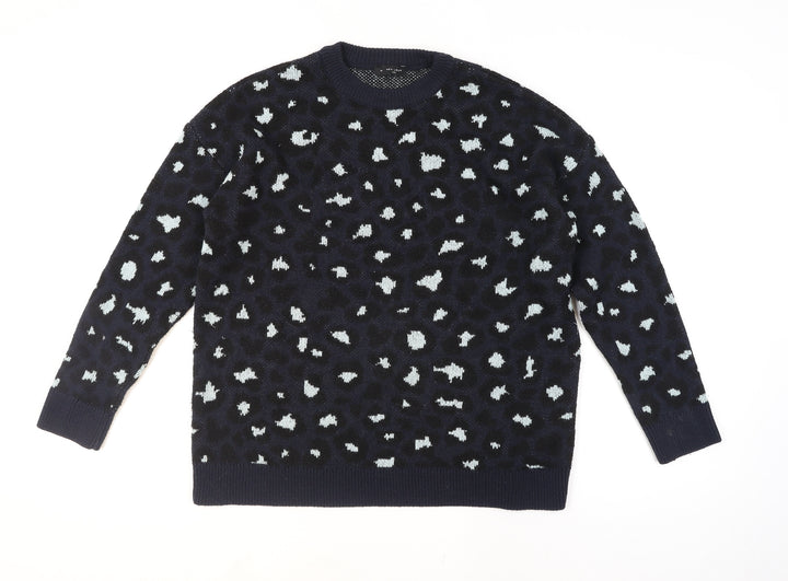 New Look Unisex Blue Animal Print Crew Neck Knit Jumper M