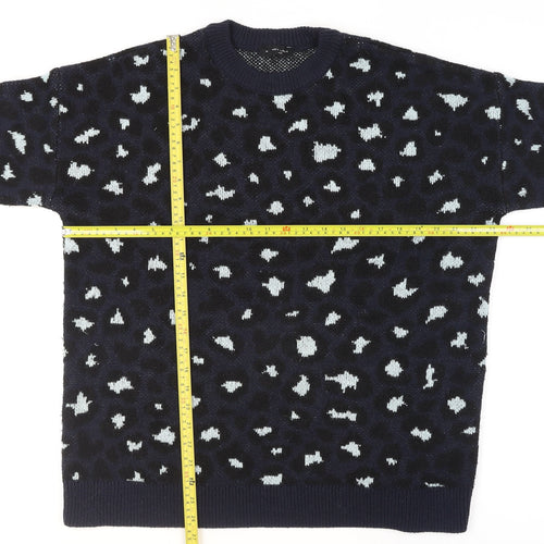New Look Unisex Blue Animal Print Crew Neck Knit Jumper M