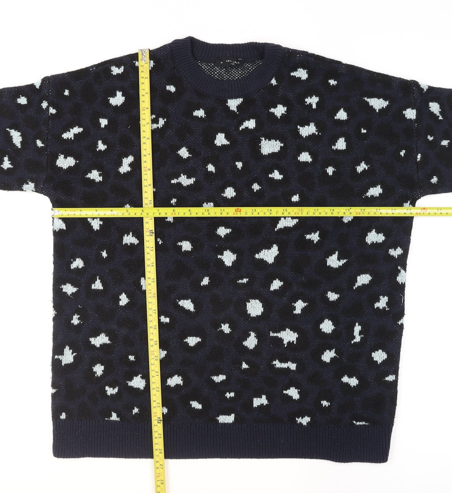 New Look Unisex Blue Animal Print Crew Neck Knit Jumper M