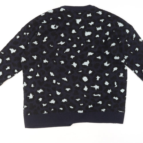 New Look Unisex Blue Animal Print Crew Neck Knit Jumper M