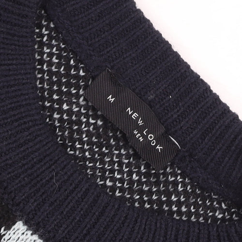 New Look Unisex Blue Animal Print Crew Neck Knit Jumper M