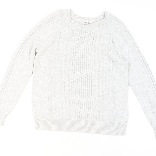 GAP Men's Grey Cable-Knit Cotton Crew Neck Jumper Size L