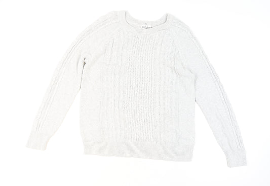 GAP Men's Grey Cable-Knit Cotton Crew Neck Jumper Size L