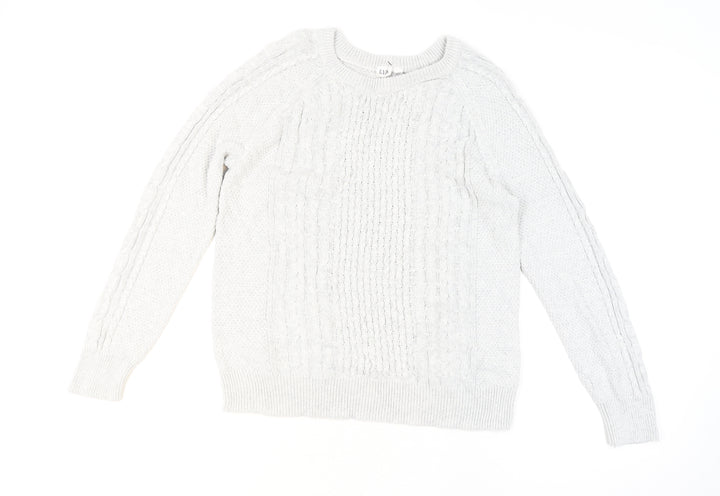 GAP Men's Grey Cable-Knit Cotton Crew Neck Jumper Size L