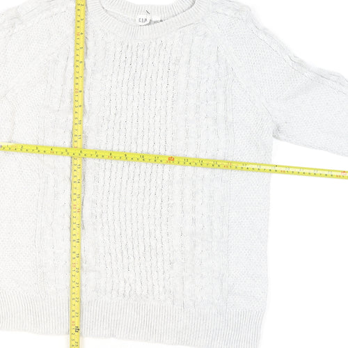 GAP Men's Grey Cable-Knit Cotton Crew Neck Jumper Size L