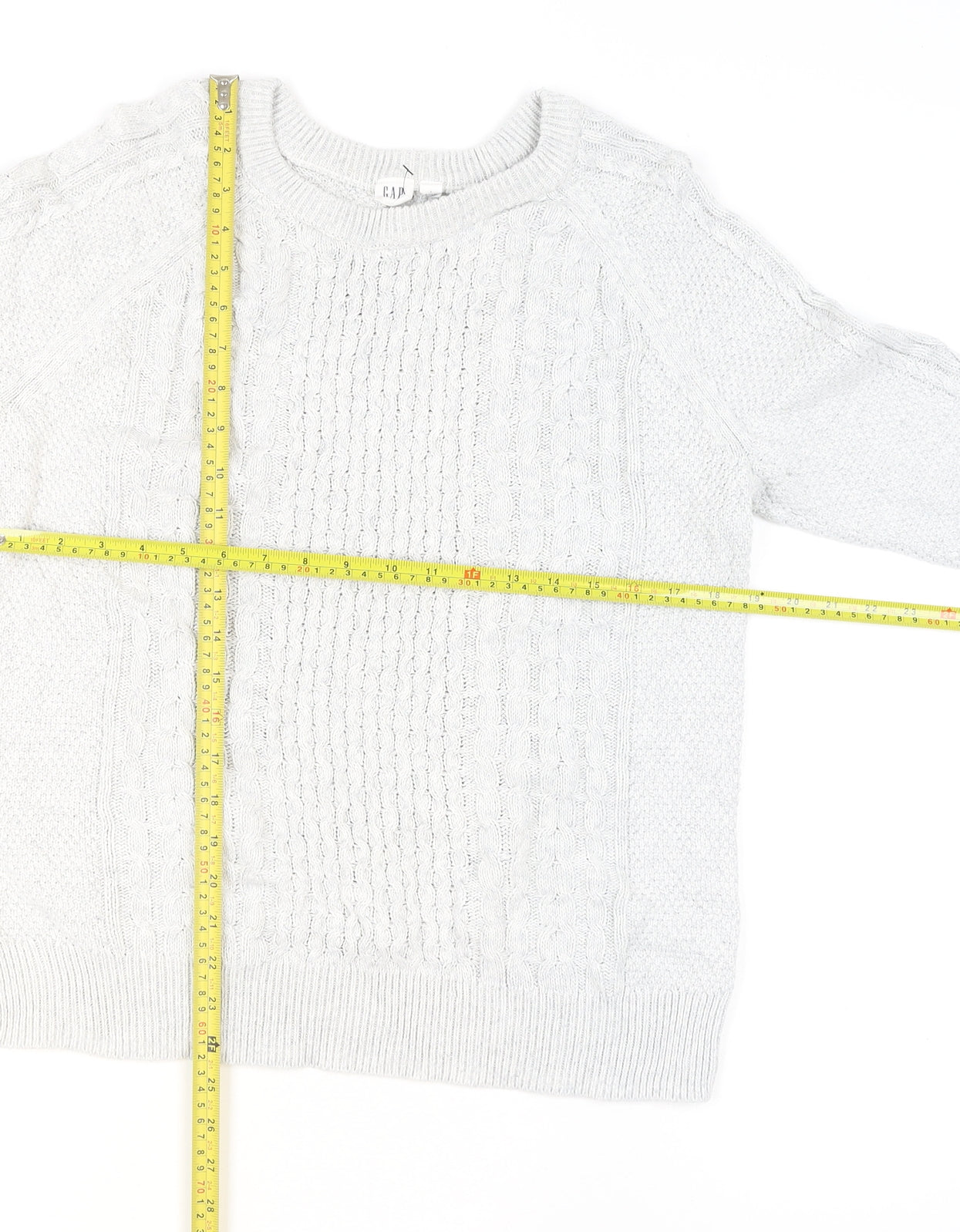 GAP Men's Grey Cable-Knit Cotton Crew Neck Jumper Size L