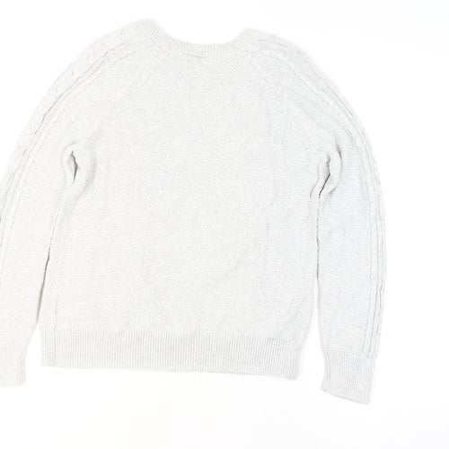 GAP Men's Grey Cable-Knit Cotton Crew Neck Jumper Size L