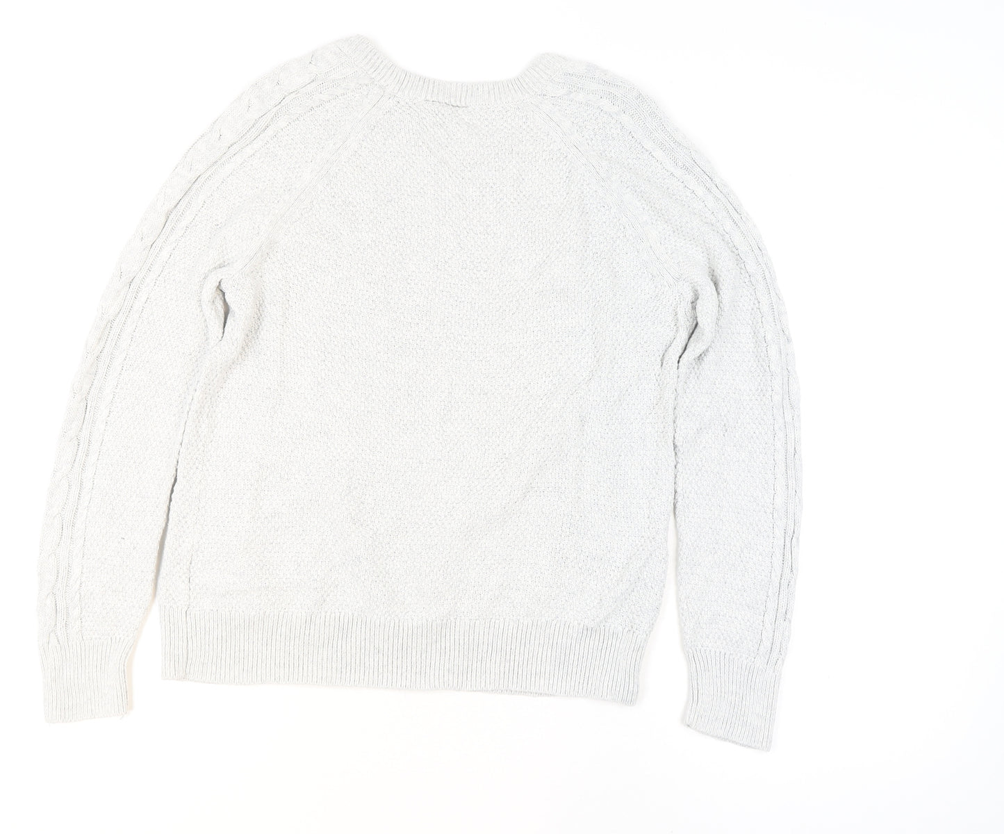GAP Men's Grey Cable-Knit Cotton Crew Neck Jumper Size L
