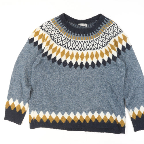 Fransa Men's Blue Fair Isle Knit Wool Blend Pullover Jumper M