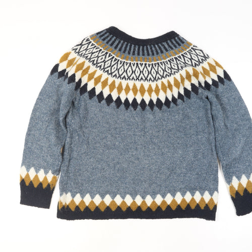 Fransa Men's Blue Fair Isle Knit Wool Blend Pullover Jumper M