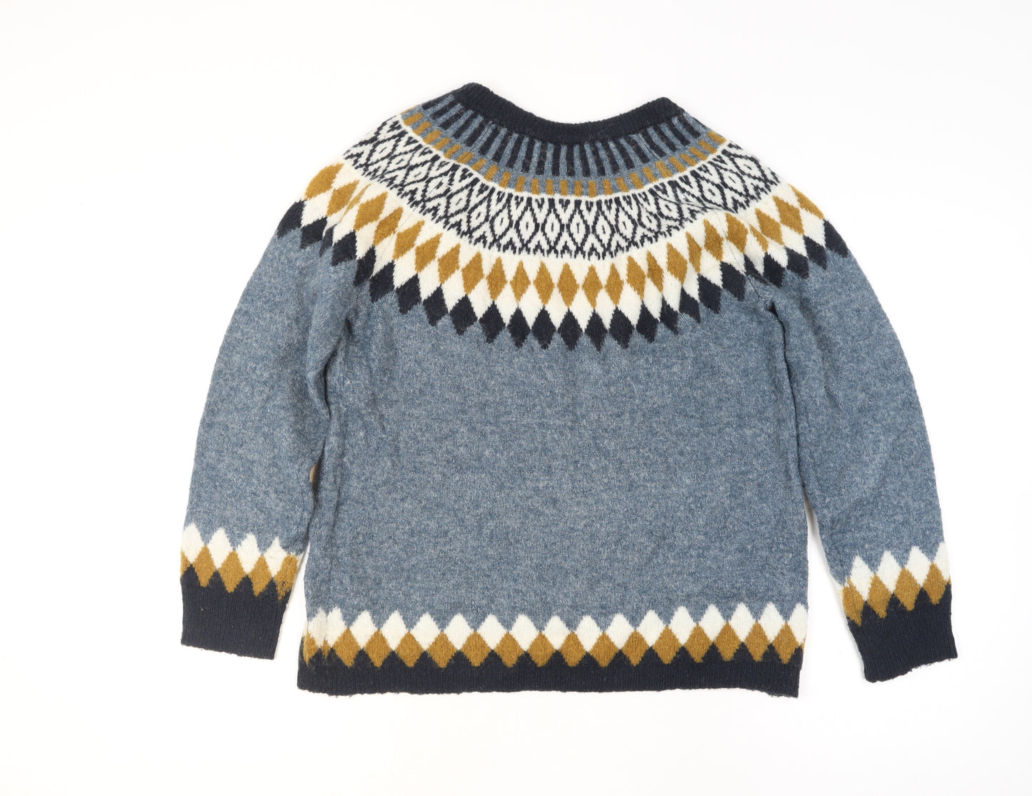 Fransa Men's Blue Fair Isle Knit Wool Blend Pullover Jumper M