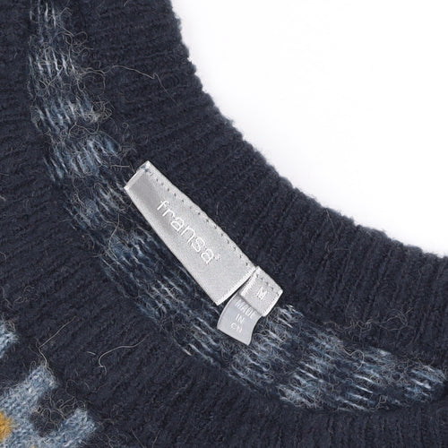 Fransa Men's Blue Fair Isle Knit Wool Blend Pullover Jumper M