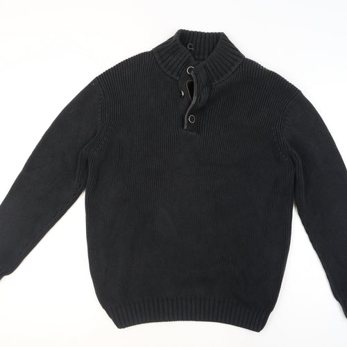 Lagerfeld Men's Black High Neck Button Henley Jumper XL