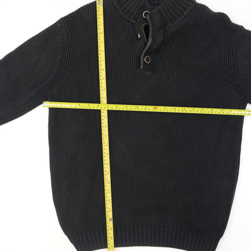Lagerfeld Men's Black High Neck Button Henley Jumper XL