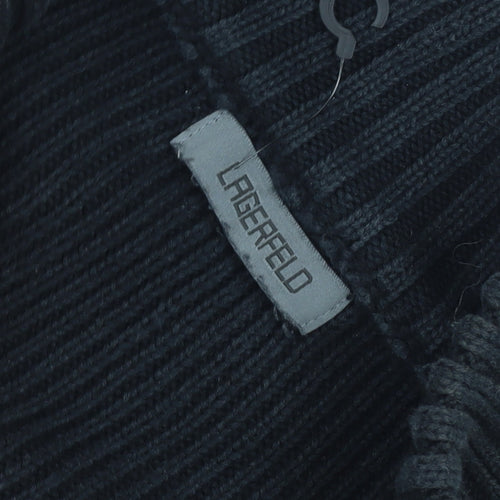 Lagerfeld Men's Black High Neck Button Henley Jumper XL