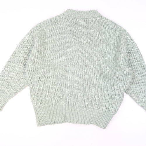 Zara Women Green Knit Chunky V-Neck Cardigan Size M