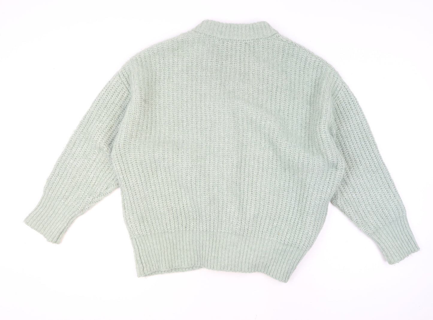 Zara Women Green Knit Chunky V-Neck Cardigan Size M