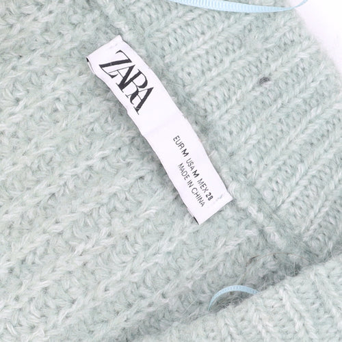 Zara Women Green Knit Chunky V-Neck Cardigan Size M