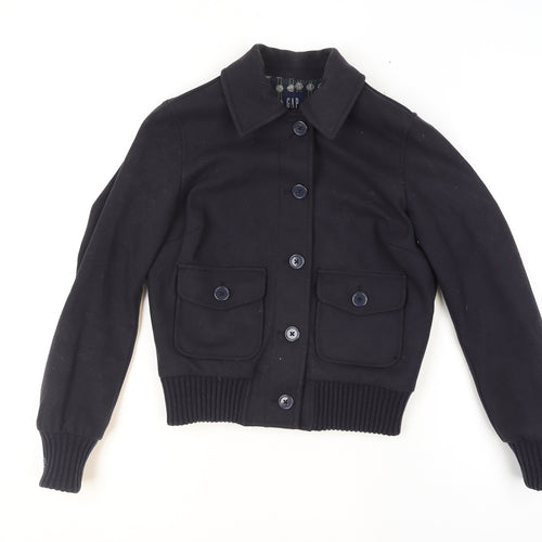 GAP Women’s Black Wool Bomber Jacket XS Classic Button Front
