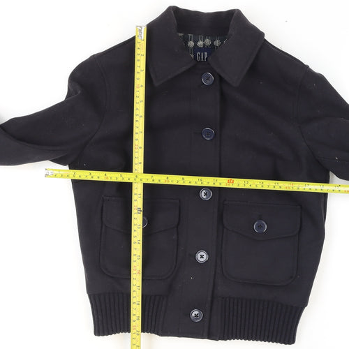 GAP Women’s Black Wool Bomber Jacket XS Classic Button Front