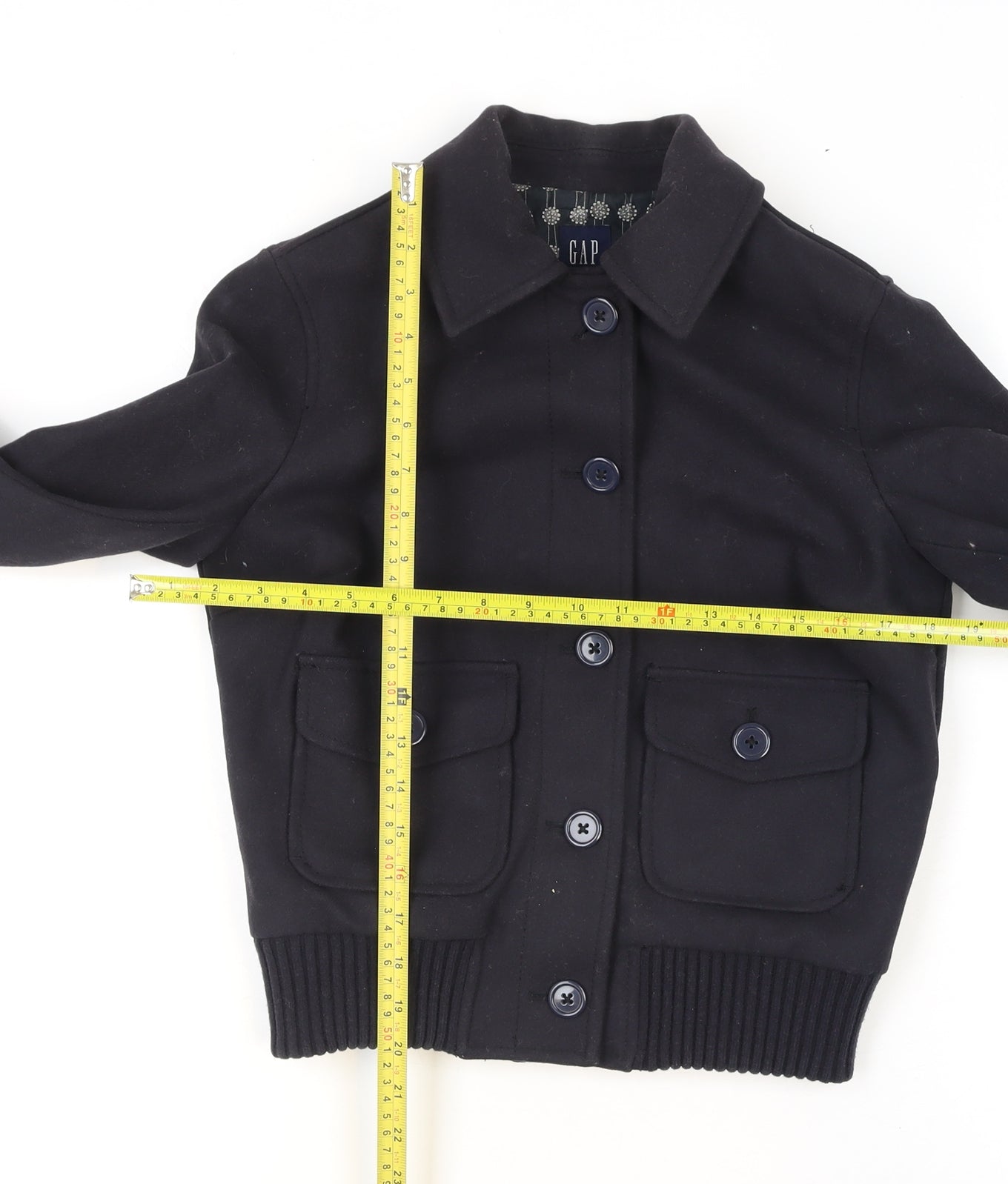 GAP Women’s Black Wool Bomber Jacket XS Classic Button Front