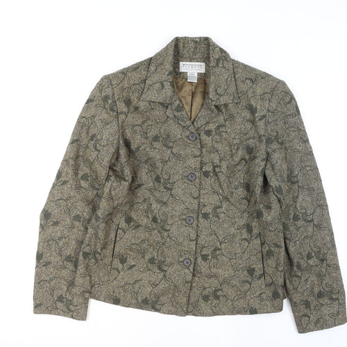 Talbots Collection Women's Brown Wool Tweed Floral Blazer Size 12