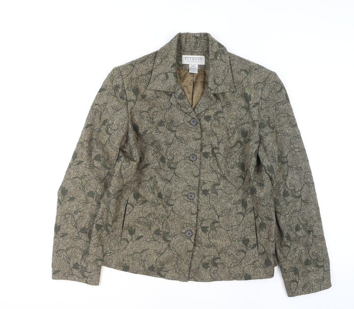 Talbots Collection Women's Brown Wool Tweed Floral Blazer Size 12