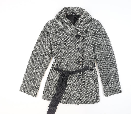 Marks and Spencer Women’s Grey Tweed Belted Pea Coat Size 14